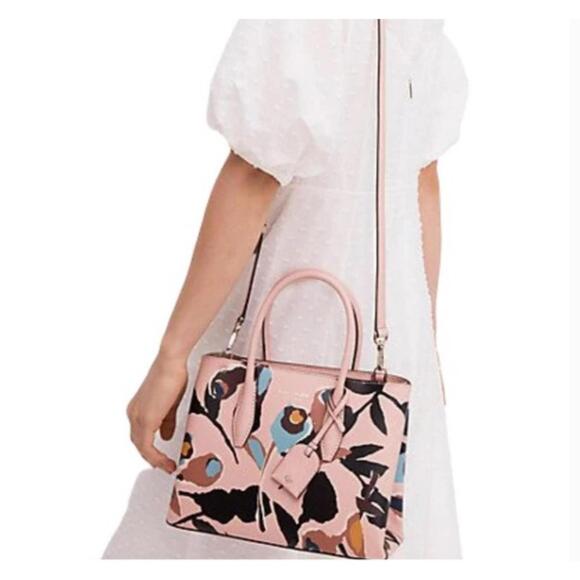 NWT Kate Spade *Eva Paper Rose* Small Top Zip Pink Floral Satchel Purse Bag - Picture 2 of 9